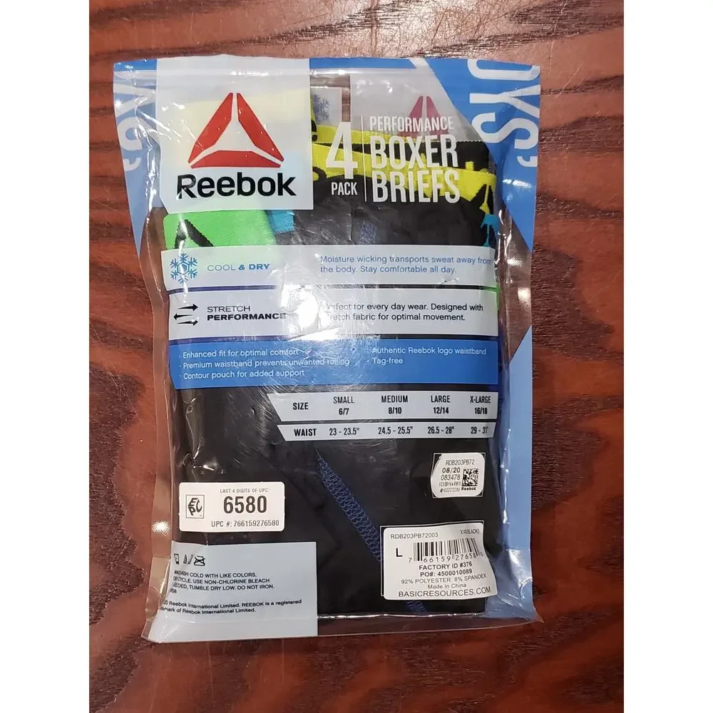 Reebok Performance Boxer Briefs 4 Pack - Size Large 12/14